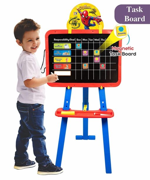 Itoys Spiderman Kids 5 in 1 Easel with Double-Sided Whiteboard & Chalkboard, Multipurpose for Drawing Writing Painting, Magnetic Writing Board for Kids Learning and Other Accessories for Kids and Toddlers - Image 5