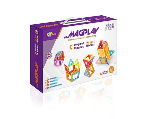 Kipa Gaming MagPlay Magnetic Blocks 24 pcs, Diy Kids Toy Set Building Educational Toys with Smart Outdoor Bag Pack for Kids, Children Magnetic Blocks for Kids Puzzle for Great Learning, (Multicolor)
