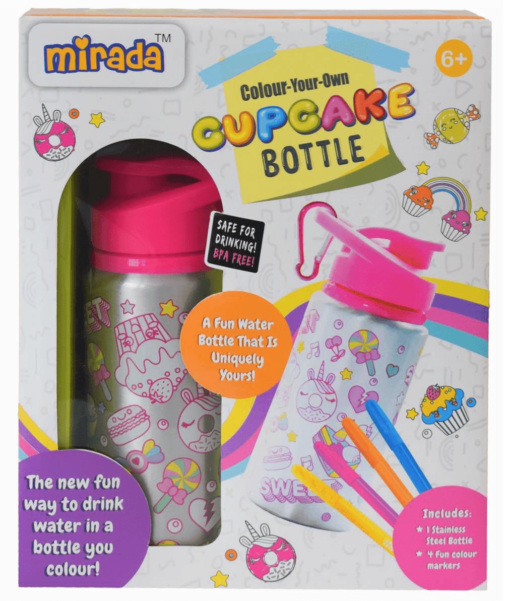 Mirada Cupcake Cool Girl Bottle - Mirada Color Your Own Cupcake Bottle, Ideal Gift Set for Boys & Girls, Age 6+