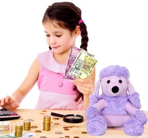 Mirada Cute Poodle Lavender Coin Bank Soft Toy - Stuffed Plush Animal Money Bank & Piggy Bank For Kids and Toddler, Age 3+Years - Image 4