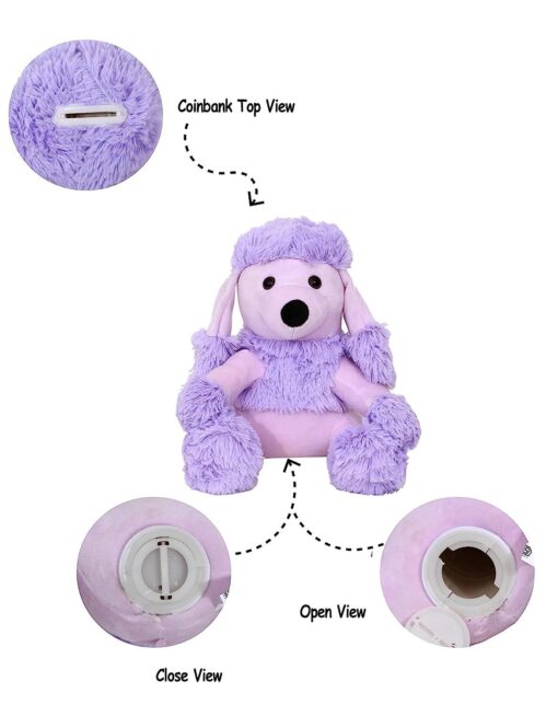 Mirada Cute Poodle Lavender Coin Bank Soft Toy - Stuffed Plush Animal Money Bank & Piggy Bank For Kids and Toddler, Age 3+Years - Image 5
