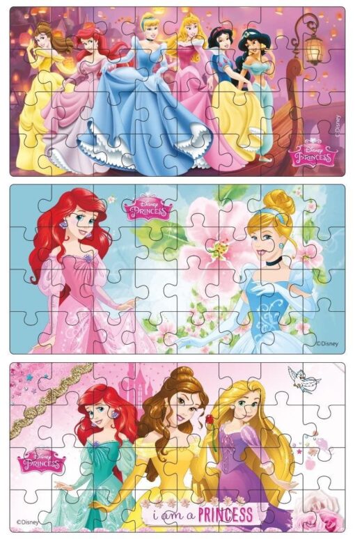 3 in 1 Disney Princess Jigsaw Puzzle Game for Age Group 4 Years and Above - 96 Pieces, Multicolor - Image 2