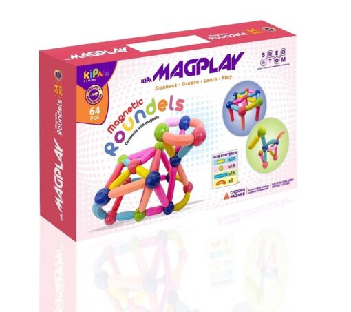 Magplay Roundels Magnetic Toys for Kids - Balls and Stick Constructing Set of 64 Pcs. and Educational Game for Kids - Age 3+ Yrs
