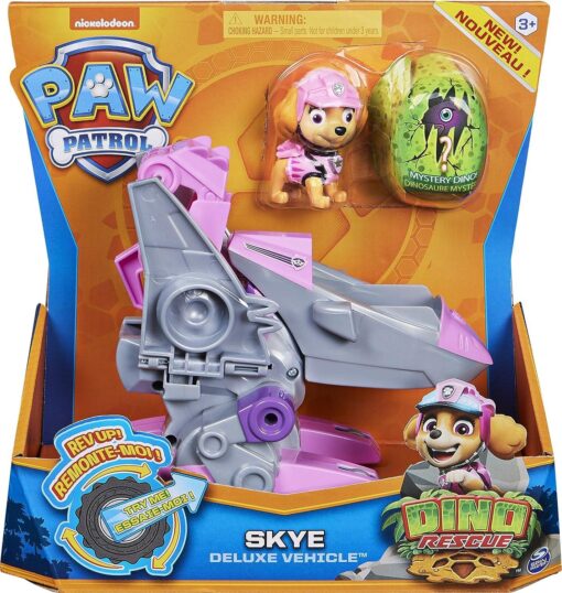 Paw Patrol Dino Rescue Skye Deluxe Rev Up Vehicle with Mystery Dinosaur Figure for Kids Aged 3 and up