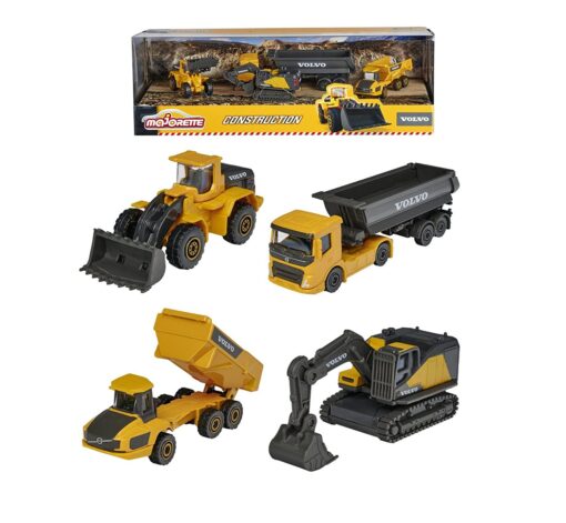 Majorette Volvo Construction Scale Diecast Model Vehicles Giftpack for Kids & Toddlers (4 Piece Box)