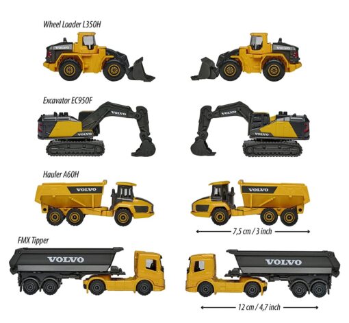 Majorette Volvo Construction Scale Diecast Model Vehicles Giftpack for Kids & Toddlers (4 Piece Box) - Image 4