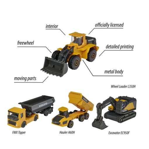 Majorette Volvo Construction Scale Diecast Model Vehicles Giftpack for Kids & Toddlers (4 Piece Box) - Image 5