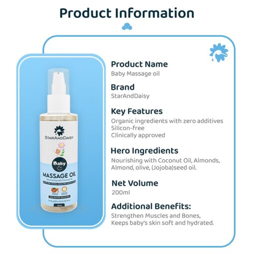 StarAndDaisy Baby Massage Oil - 100% Natural Massage Oil With Coconut and Almond Oil - 200 ML - Image 8
