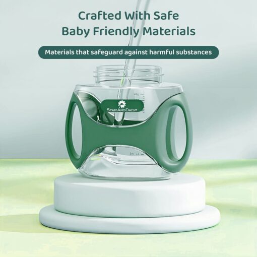 StarAndDaisy Baby Bite Resistant Soft Straw Sipper Cup with Handle, with Weighted Straw, Sippy Cup with Anti Spill Lock, BPA Free & 360° Water Drinking Sipper Cup - 330ML, Green - Image 3