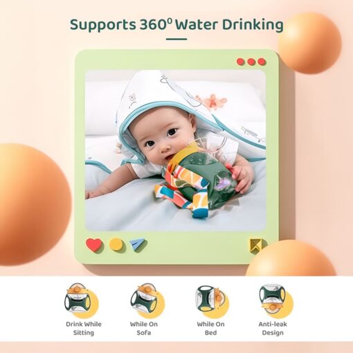 StarAndDaisy Baby Bite Resistant Soft Straw Sipper Cup with Handle, with Weighted Straw, Sippy Cup with Anti Spill Lock, BPA Free & 360° Water Drinking Sipper Cup - 330ML, Green - Image 5