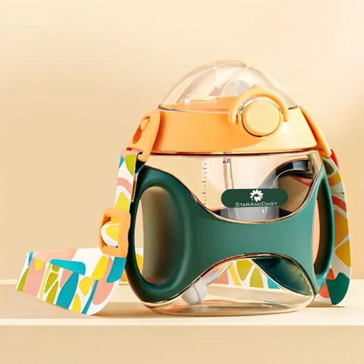 StarAndDaisy Baby Bite Resistant Soft Straw Sipper Cup with Handle, with Weighted Straw, Sippy Cup with Anti Spill Lock, BPA Free & 360° Water Drinking Sipper Cup - 330ML, Green