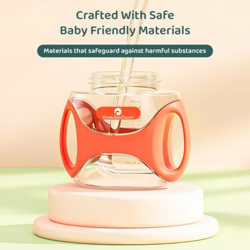 StarAndDaisy Baby Sipper Water Bottle with Soft Straw & Handle with Anti Spill Lock, BPA Free & 360° Water Drinking Kids Bottle - 330ML, Orange - Image 3