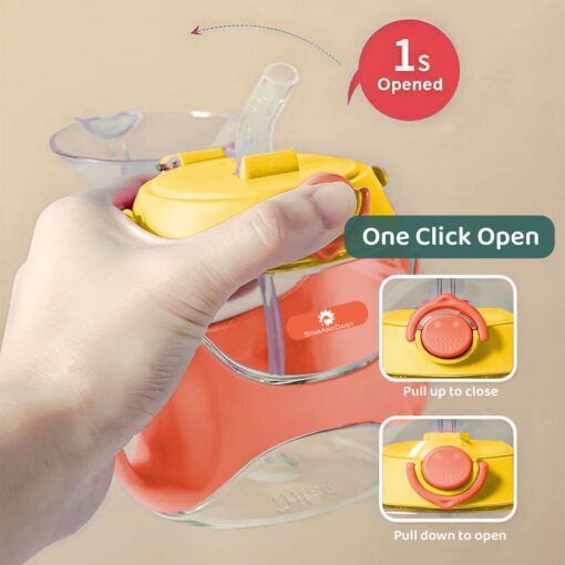 StarAndDaisy Baby Sipper Water Bottle with Soft Straw & Handle with Anti Spill Lock, BPA Free & 360° Water Drinking Kids Bottle - 330ML, Orange - Image 9