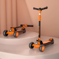 StarAndDaisy Glider Kick Scooter for Kids - 3 Wheel Foldable Scooters for Toddlers with 5 Adjustable Heights - Orange and Black