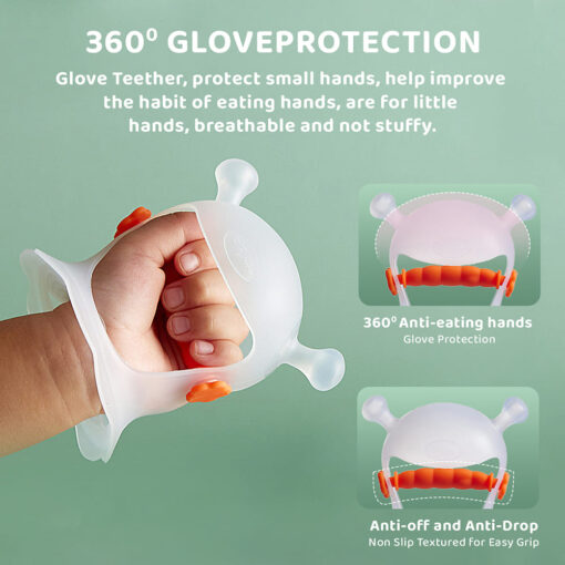 Silicone Hand Teether for Baby with 360° Glove Protection for 0-3 Year Babies (Transparent white) - StarAndDaisy - Image 3