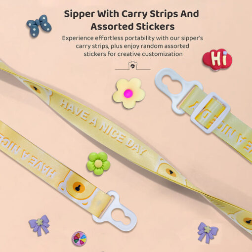 StarAndDaisy Kids Sipper Watter Bottle for Baby & Toddler with Animated Stickers & Leakproof Lock Cover and Adjustable Straps – Yellow, 700 ML