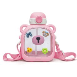 StarAndDaisy Kids Sipper Watter Bottle for Baby & Toddler with Animated Stickers & Lock Cover and Adjustable Straps – Pink, 700 ML