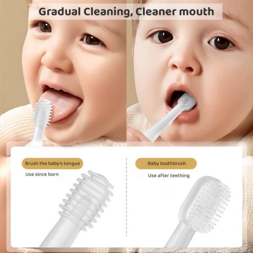 StarAndDaisy Silicon Toothbrush and Tongue Cleaner for Baby to Toddler Toothbrush - White - Image 3