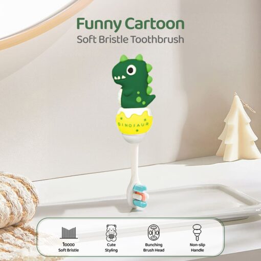Cute Dino Toothbrush for Kids - Soft Bristle Tooth Brush with Silicone Grip Aged 2 Years and Above - StarAndDaisy - Image 2
