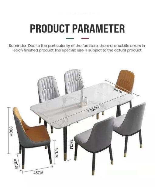 SND Homes Dining Room Furniture Rectangle Sintered Stone Dining Table (White | 140cm By 80cm) - Image 15