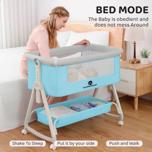 [Refurbished] StarAndDaisy Pluto Luxury Baby Cradle with Height Adjustment and Next to Parents Bed with Soft Foam Mattress and Mosquito Net (Blue) - Image 11