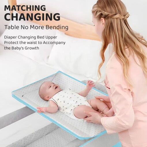 [Refurbished] StarAndDaisy Pluto Luxury Baby Cradle with Height Adjustment and Next to Parents Bed with Soft Foam Mattress and Mosquito Net (Blue) - Image 5