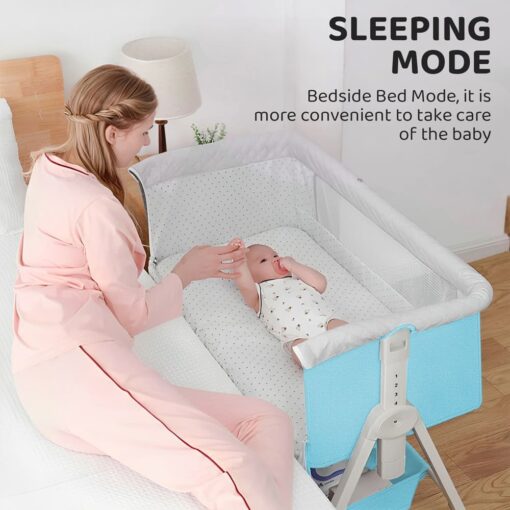 [Refurbished] StarAndDaisy Pluto Luxury Baby Cradle with Height Adjustment and Next to Parents Bed with Soft Foam Mattress and Mosquito Net (Blue) - Image 6