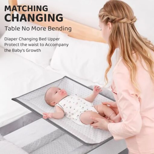 [Refurbished] StarAndDaisy Pluto Luxury Baby Cradle with Nursing Changing Tray, Height Adjustment, Soft Foam Mattress, Storage Basket and Mosquito Net - Grey - Image 5