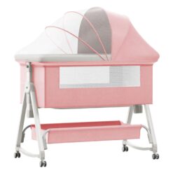 StarAndDaisy Pluto 3-in1 Baby Crib Cradle with Mosquito Net - Baby Bed Side Bassinet with Adjustable Height - Pink