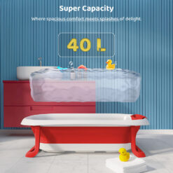 Foldable Bathtub for Baby with Soap Bar - Anti Slip Bath Tub for Kids (SIBT Basic Red) - StarAndDaisy