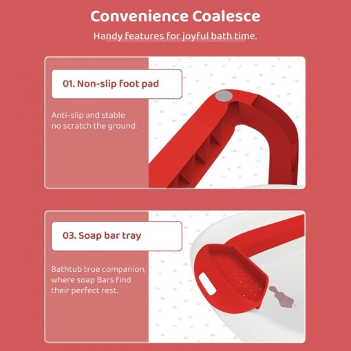 Foldable Bathtub for Baby with Soap Bar - Anti Slip Bath Tub for Kids (SIBT Basic Red) - StarAndDaisy
