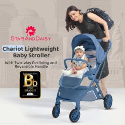 Chariot Travel-friendly Stroller for Newborn - Luxury Stroller Pram for Baby with Reversible Handle & Bassinet with High-View Seating & Two-Way Reclining Pram for Newborn Baby Age 0 to 3 Years (Q7- Blue) - StarAndDaisy
