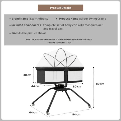 StarAndDaisy 3 in 1 Cradle for Baby with a Mattress and Mosquito Net - Black