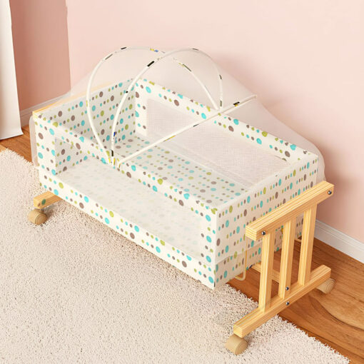 StarAndDaisy Seyfert Baby Wooden Cradle with Mosquito Net and Wheels
