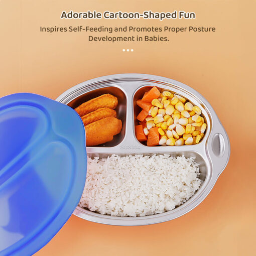 StarAndDaisy Stainless Steel Dinner Plate for kids with Three Compartments, Spill-proof & Mess-Free Dinner for Babies - Blue - Image 3