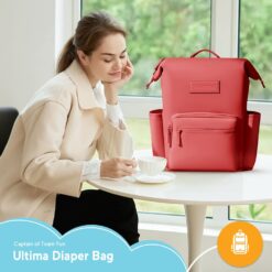 Fisher-Price Premium Baby Diaper Bag, Multifunctional Waterproof Bags for New Mothers, Light Portable Shoulder Backpack - Red
