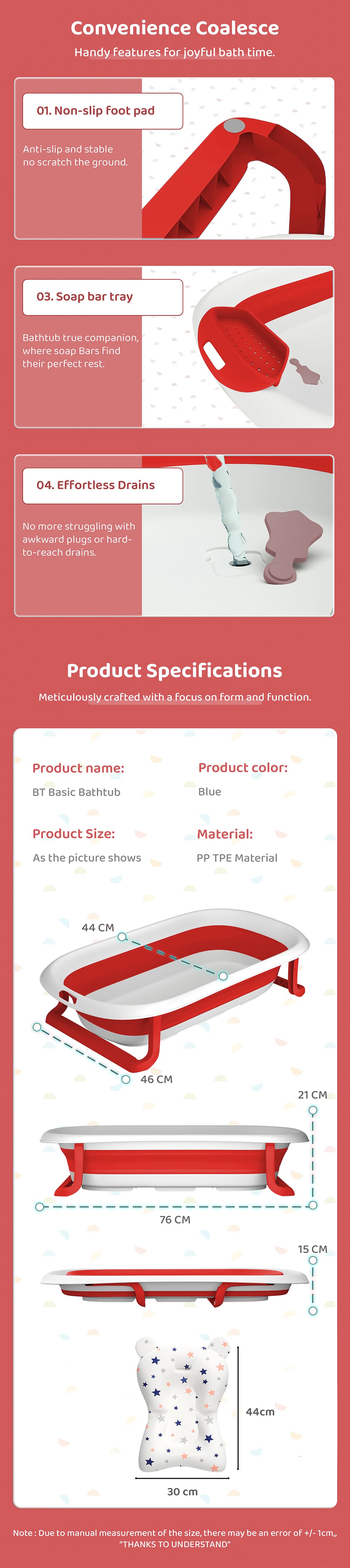 Specification of Bbaby Bath Tub with Cushion