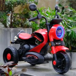 StarAndDaisy Super Harley Ride on Kids Bike, Forward & Backward Control, Variable Speed Pedal, LED Lights & Back Support - Red