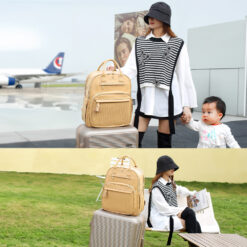 StarAndDaisy PU Leather Baby Diaper Backpack for Travel with Spacious Compartments & Large Storage Capacity - Luxe-Beige