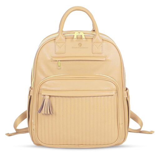 StarAndDaisy PU Leather Baby Diaper Backpack for Travel with Spacious Compartments & Large Storage Capacity - Luxe-Beige