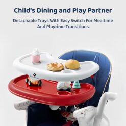 StarAndDaisy Baby Feeding High Chair, Kids Feeding Chair with 5-Level Seat Adjustment, 5-Point Safety Belt For Infants - Red & Blue