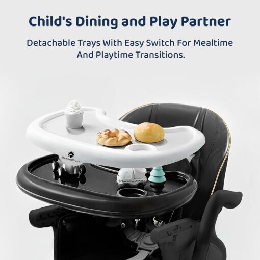 StarAndDaisy Premium Baby High Chair, 5-Level Seat Adjustment, 5-Point Safety Belt Toddler High Chair For Infants - Black & White - Image 2
