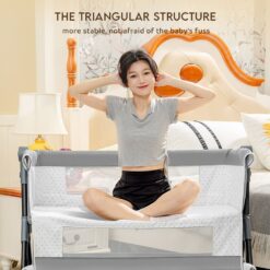 StarAndDaisy 3 in 1 Cradle for Baby with Nursing Changing Tray, Height Adjustments, Mosquito Net and Storage Basket - Grey
