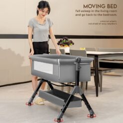 StarAndDaisy 3 in 1 Cradle for Baby with Nursing Changing Tray, Height Adjustments, Mosquito Net and Storage Basket - Grey