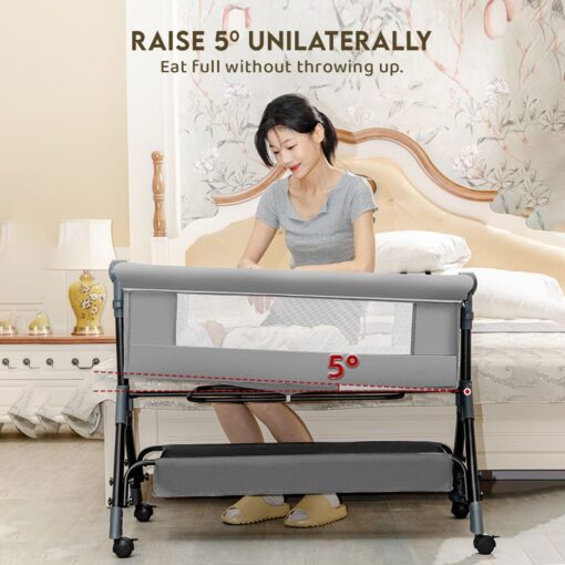 StarAndDaisy 3 in 1 Cradle for Baby with Nursing Changing Tray, Height Adjustments, Mosquito Net and Storage Basket - Grey