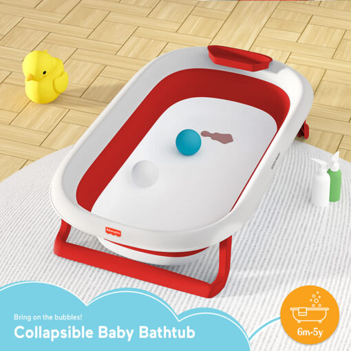 Fisher-price Foldable Baby Bathtub, Collapsible Space Saving Newborn Bath Tub for 0-5 Years Kids with Soap Tray - BT Basic Red - Image 2