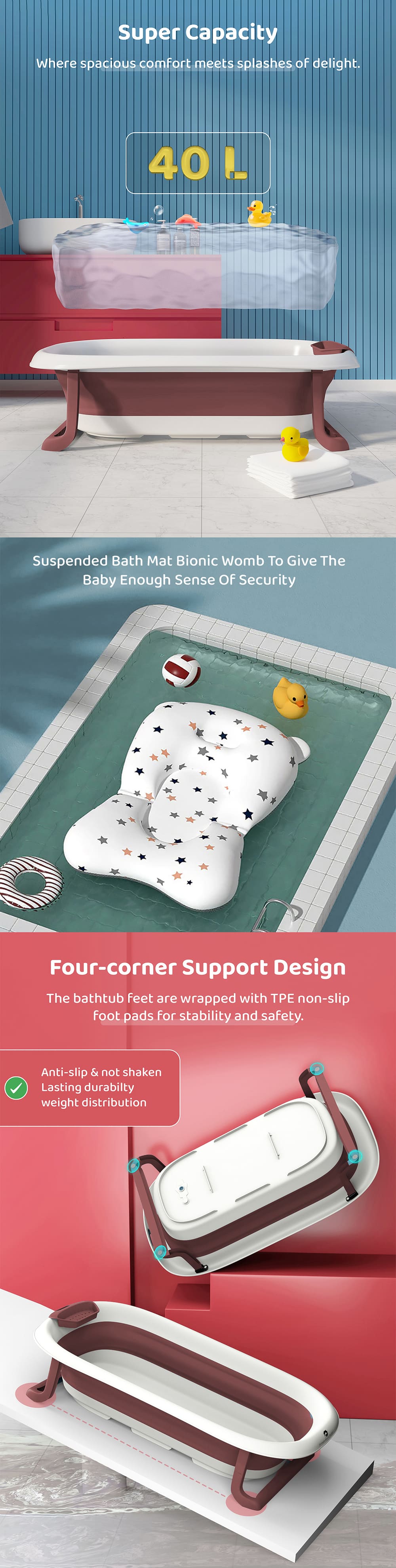 Foldable Baby Bath Tub with Cushion