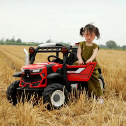 StarAndDaisy Kids Electric Ride On Tractors with Remote Control, Light, Music, USB, Horn, Adjustable Seat Belt - Red