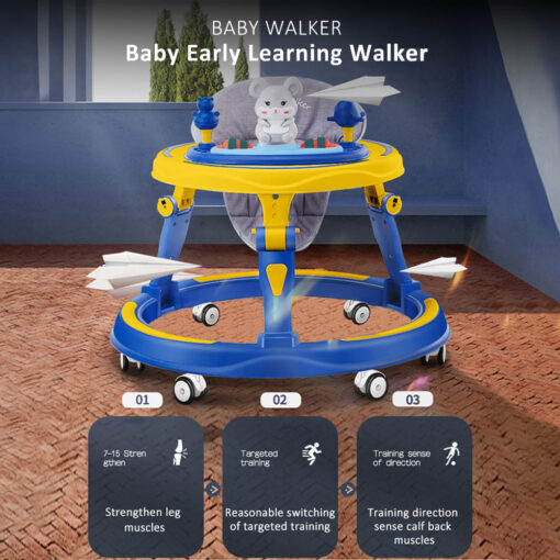 StarAndDaisy Multifunctional Intelligent Early Education Baby Push Walker with Toy Tray (Dark Blue & Yellow) - Image 3