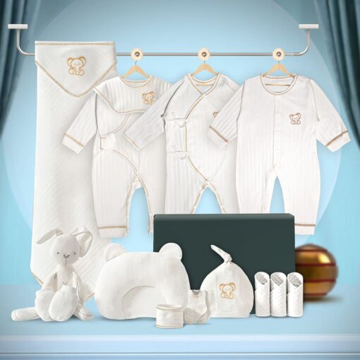 StarAndDaisy Newborn Clothing Set, First Baby Wardrobe with Body Suits, Feeding Bibs, Mitton, Cap and Pillow  - Set of 13